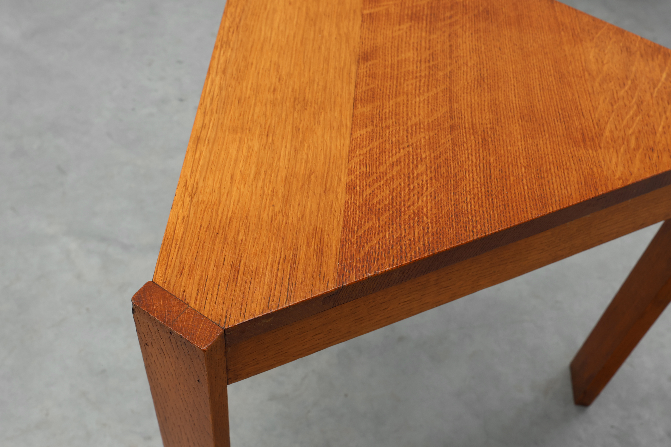 Set of 3 oak wooden triangular nesting or modular tables, France ca. 1960thumbnail